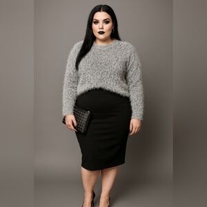 Cozy Gray Fuzzy Crewneck Sweater - Women's